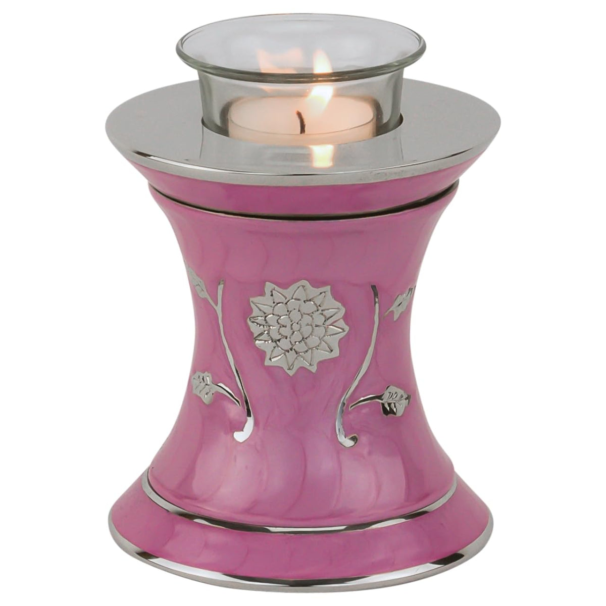 Grace Dark Pink Tealight Cremation Urn for Ashes, Brass Memorial Candle, Pink Urn, Extra Small Sized, 5.5 Inches High