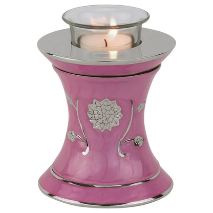 Grace Dark Pink Tealight Cremation Urn for Ashes, Brass Memorial Candle, Pink Urn, Extra Small Sized, 5.5 Inches High