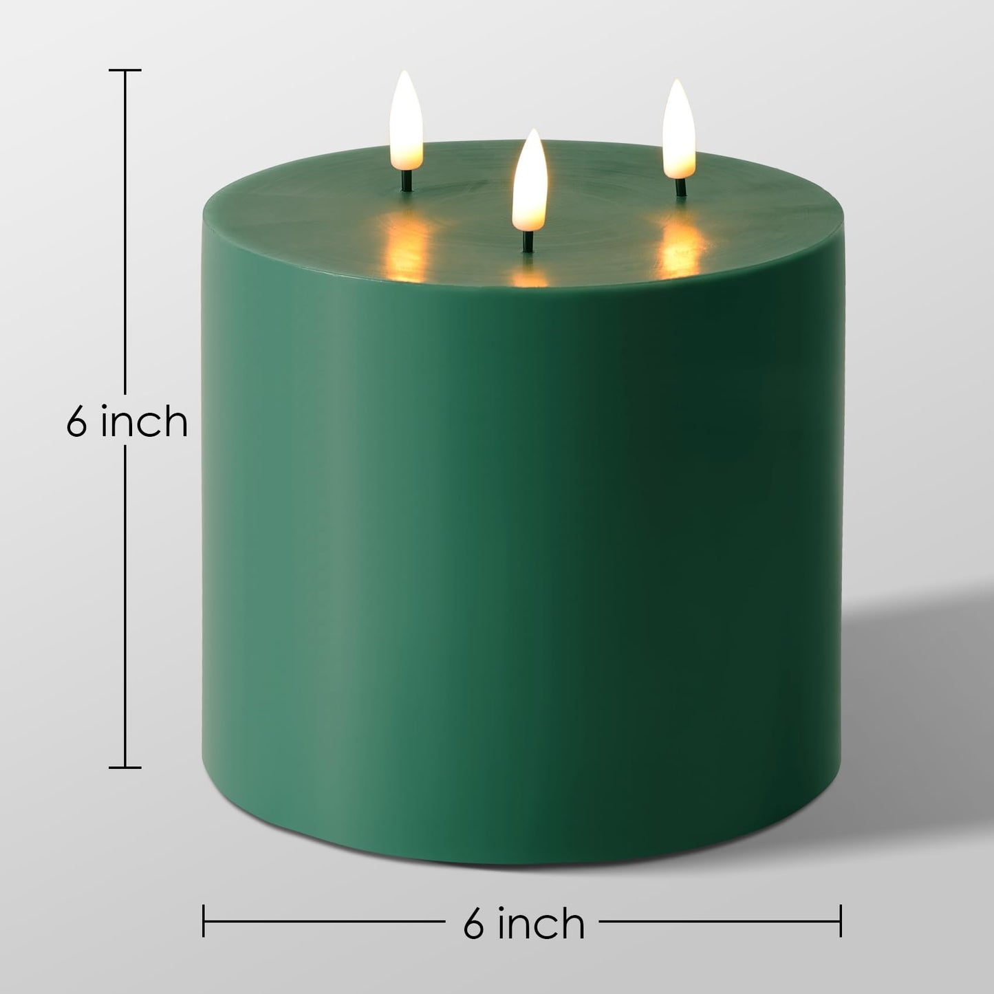 Girimax Green 3 Wick Flameless Candle with Remote, 6x6 inch Large LED Pillar Candle Battery Operated Real Wax Flickering Home Shelf Table Decor