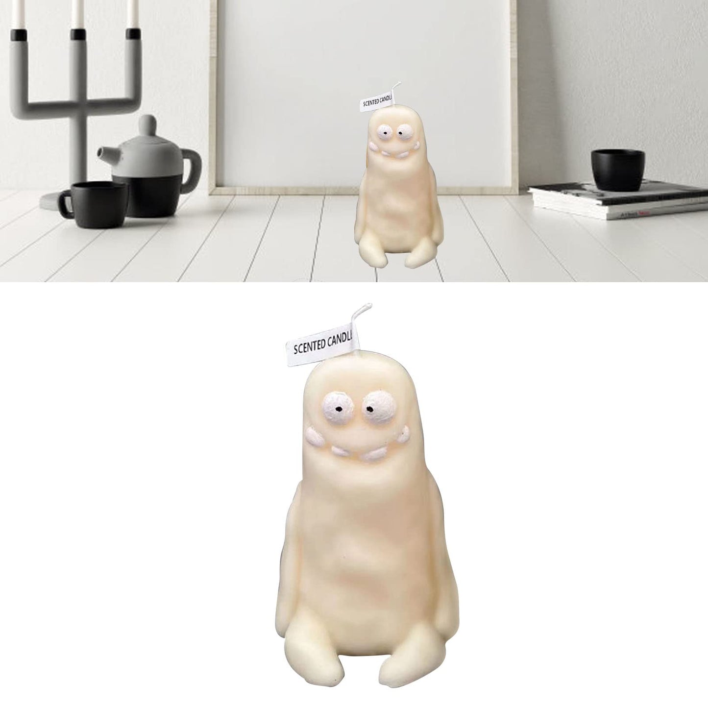 RASTKY Clay Man Shape Fragrant Candle Smokeless Funny Cute Souvenir for Home Wedding Gift 5.6oz (Thin White)