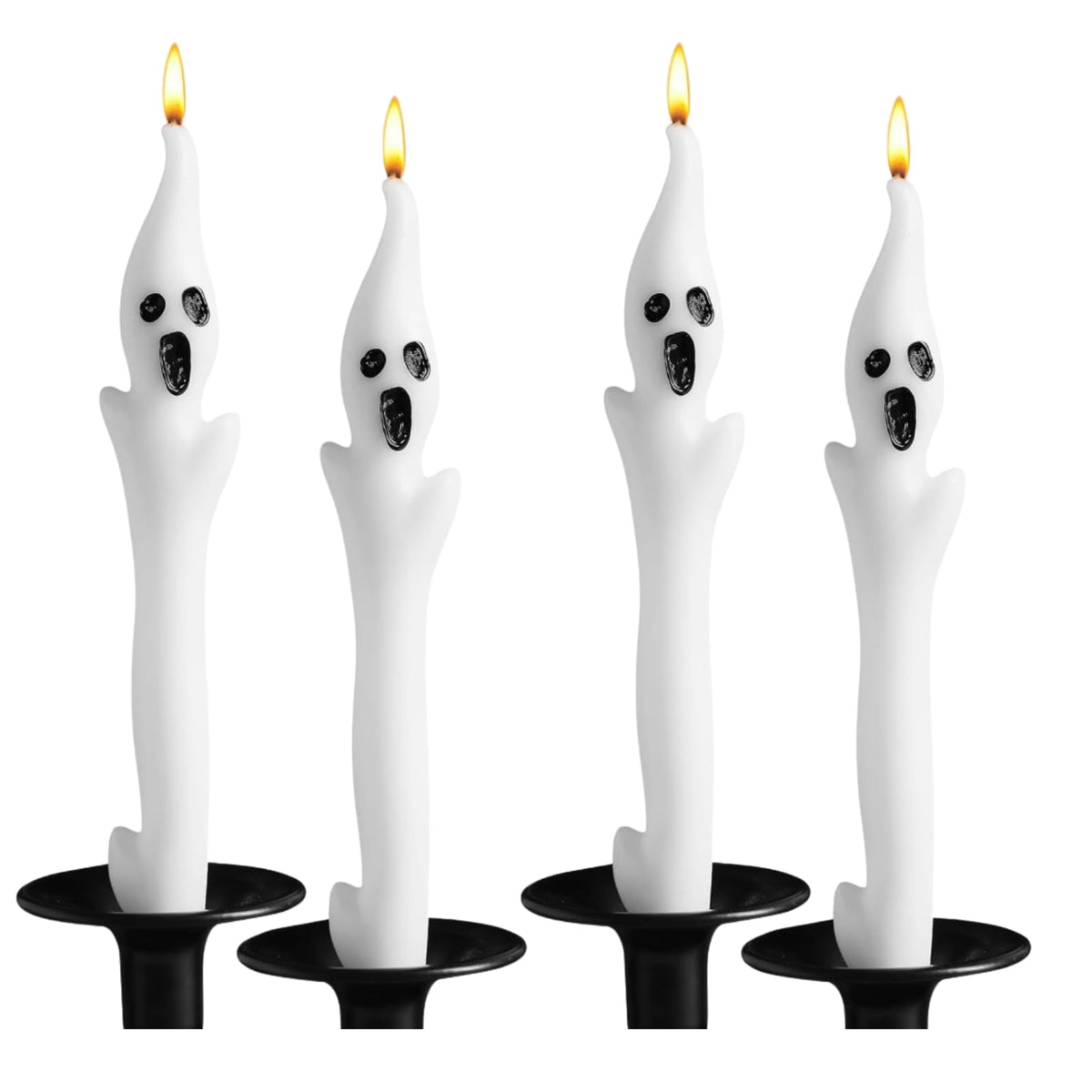 Halloween Ghost Candles Set, Cute Spooky White Taper Candles with Ghost Face for Halloween Decorations, Haunted House, Party Table Centerpiece, Gothic Home Decor, Trick or Treat Supplies (4PCS)
