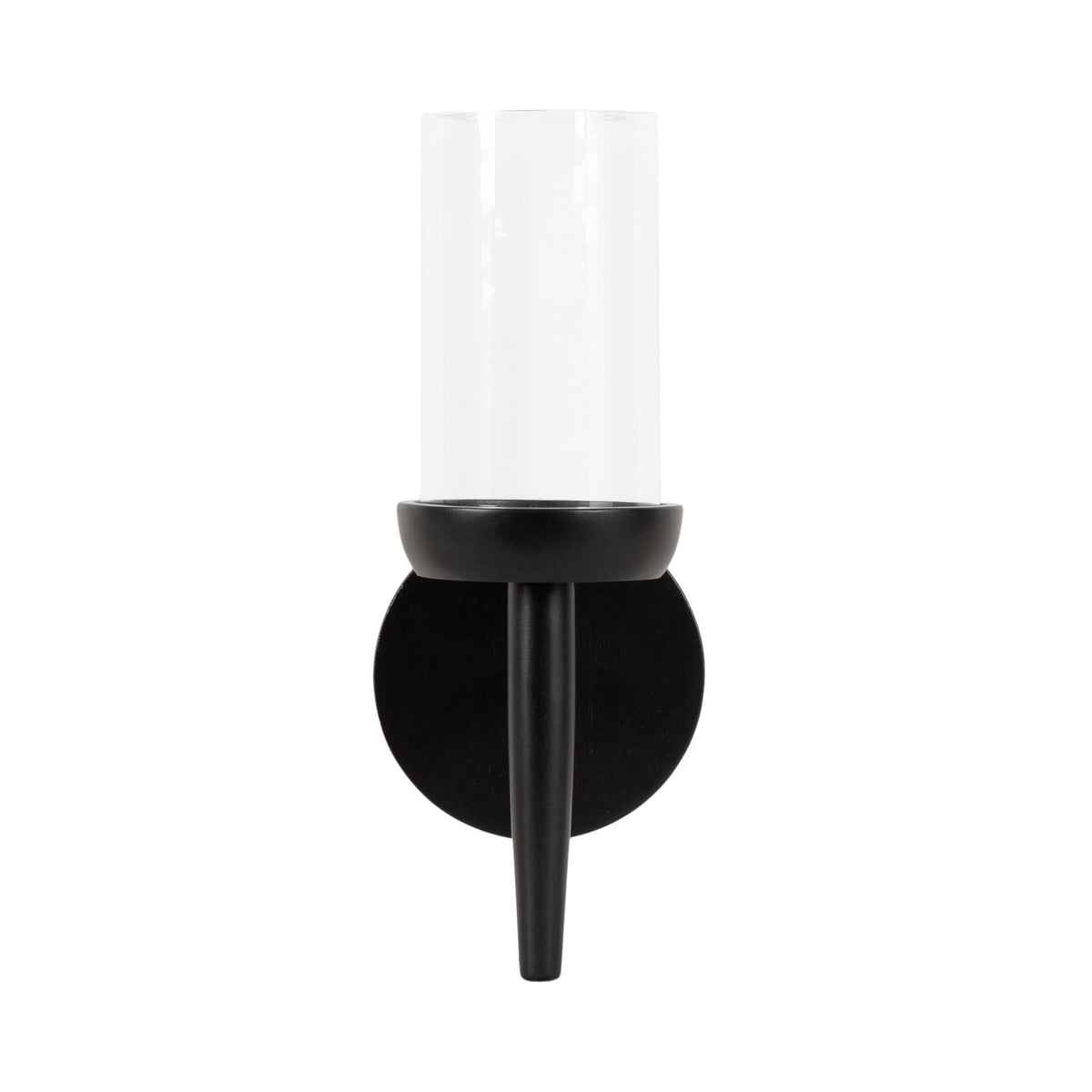 Kate and Laurel Shae Transitional Wooden Wall Sconce; 5 x 5 x 13; Black; Modern Candle Holder with Removable Glass Cylinder for Flameless Pillar Candles in Bedroom or Entryway