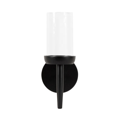 Kate and Laurel Shae Transitional Wooden Wall Sconce; 5 x 5 x 13; Black; Modern Candle Holder with Removable Glass Cylinder for Flameless Pillar Candles in Bedroom or Entryway