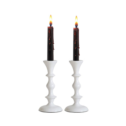 Rely+ White Metal Taper Candle Holders Set of 2 – 5.75" Decorative Candlestick Holders for Table Centerpiece, Home Décor, Dining Table, Wedding & Party Decorations