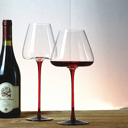 GAOGAO Huge Burgundy Wine Glasses Red Bottom Super Transparent Crystal Glass Goblet Set of 2 (720 ml)