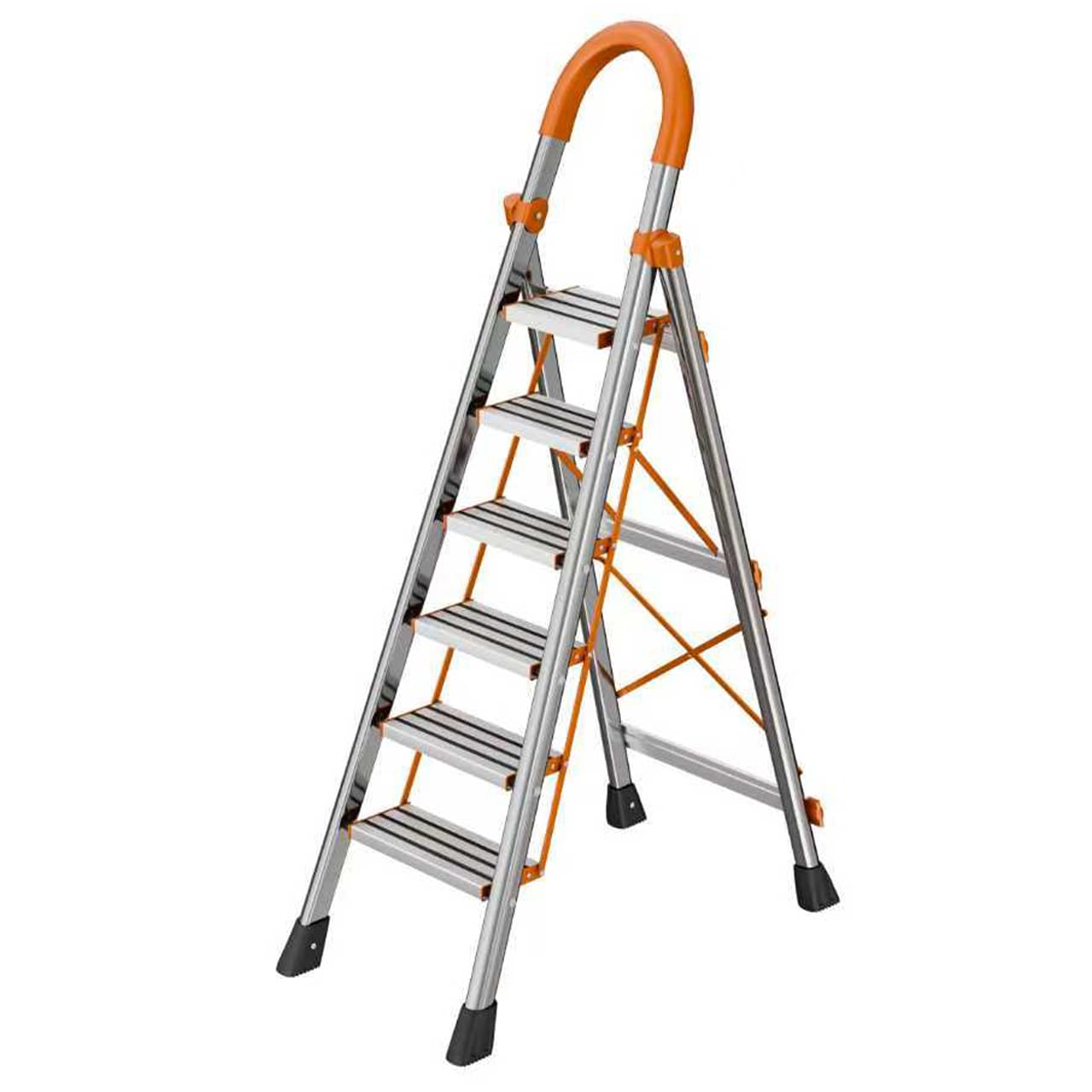 NYtoll 6 Step Folding Ladder, Step Stool with Wide Anti-Slip Pedal, Sturdy Steel Ladder, Convenient Handrail, Lightweight, Portable for Home, Kitchen, Garage