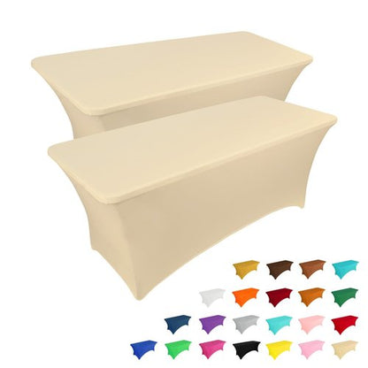 IVAPUPU 2 Pack 6FT Table Cloth for Rectangular Fitted Events Stretch Champagne Table Covers Washable Spandex Tablecloth Protector for Party, Wedding, Cocktail, Banquet, Festival