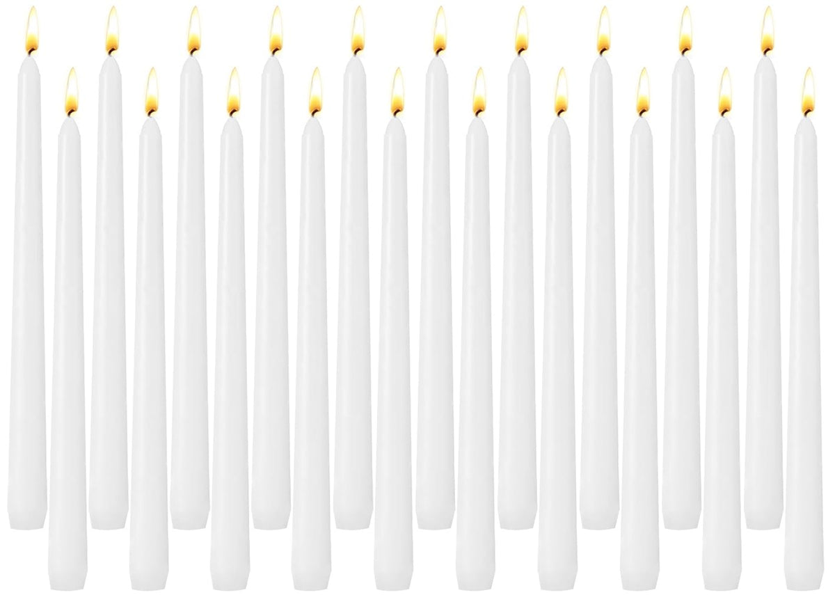 White Unscented Taper Candles for Home Decoration, 20 Pack 10 Inch Dripless Candlesticks for Dinner Party Wedding
