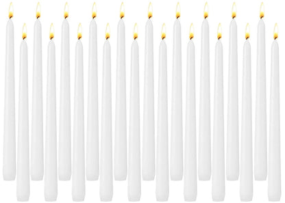 White Unscented Taper Candles for Home Decoration, 20 Pack 10 Inch Dripless Candlesticks for Dinner Party Wedding