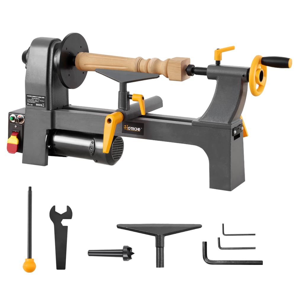 Hoteche Benchtop Wood Lathe 3-Amp 10-Inch x 13-Inch Variable Speed Mini Power Woodturning Tool