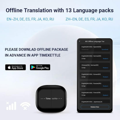 Timekettle M3 3 in 1 Language Translation Earbuds,43 Languages & 96 Accents, Offline Translator, No Subscription,Bluetooth,for Exploring Expat Life Freely, APP Compatible with iOS & Android,Black