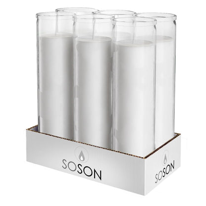 Simply Soson 2x8 inch White Devotional Candles in Glass Jar - 6 Pack - 90 Hours – Prayer Candle - Tall Pillar Candles for Religious, Memorials, Party Decor
