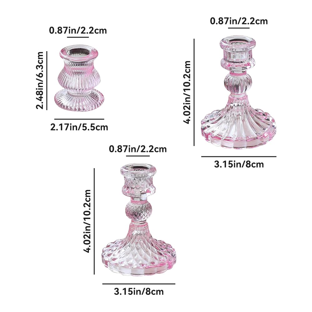 Glass Candlestick Holders Set of 6, Taper Candle Holder for Wedding Festival Christmas Party Valentine's Decor, Table Centerpieces (Pink)