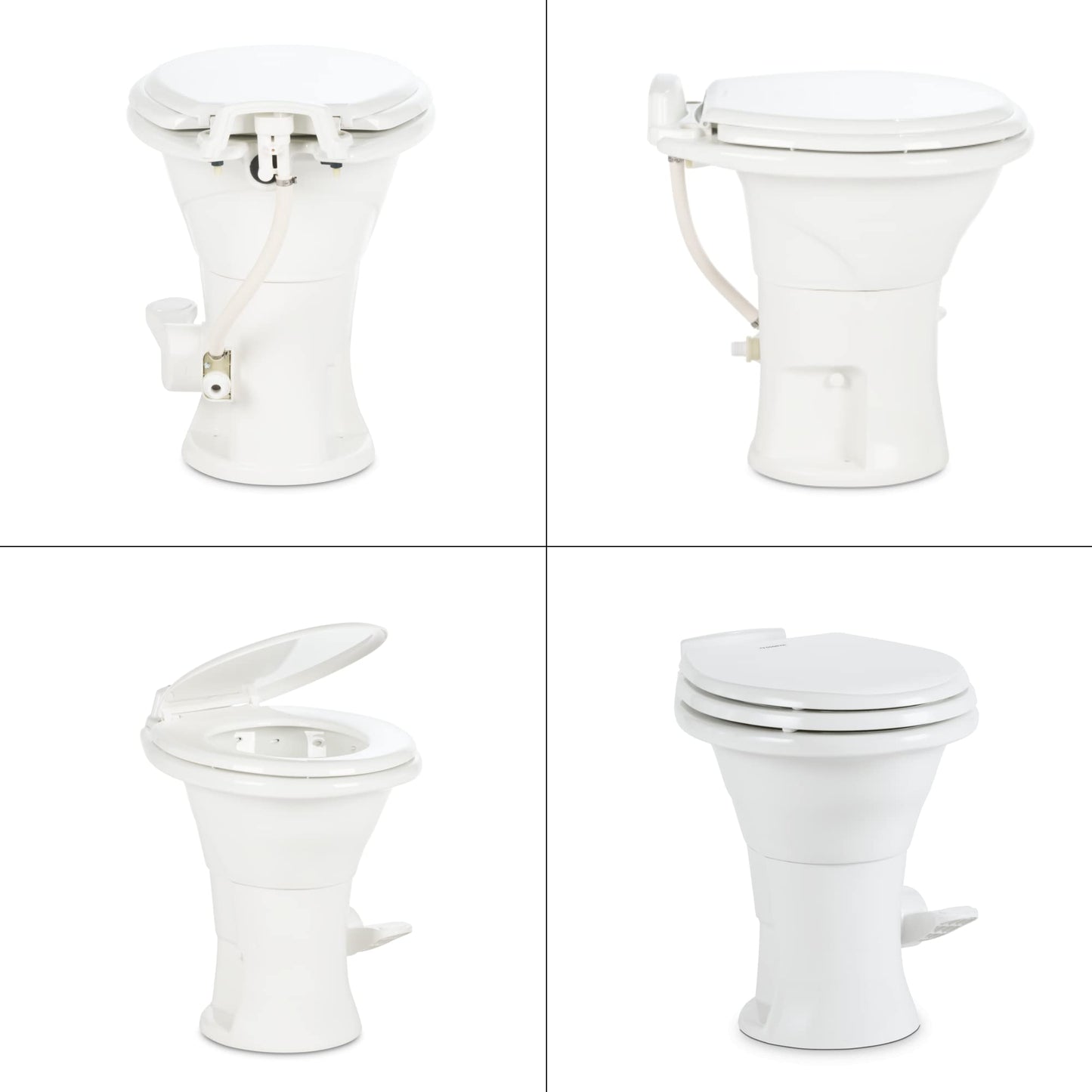 Dometic 310 Standard Toilet - White, Oblong Shape, Lightweight and Efficient with Pressure-Enhanced PowerFlush and Slow Close Seat Cover - Perfect for Modern RVs (302310081)