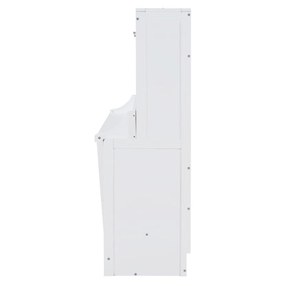 Ball & Cast Horizontal Murphy Bed Queen Size,Hidden Folding Wall Bed Frame with Hydraulic Lift&Desk,Wood Cabinet Platform Bed can be Folded into Desk,Space Saving for Bedroom,Guest Room,White