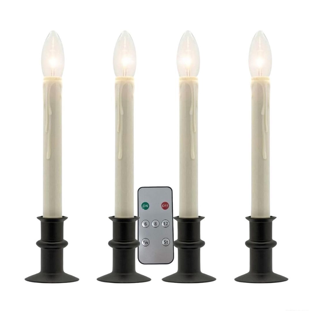 Celestial Lights Set of Four Battery Operated Remote Programmable Window Hugger Candle for Narrow Window Sills Daily Timer Choose 6, 8, or 10 Hours Flicker or Steady (Black Oynx)
