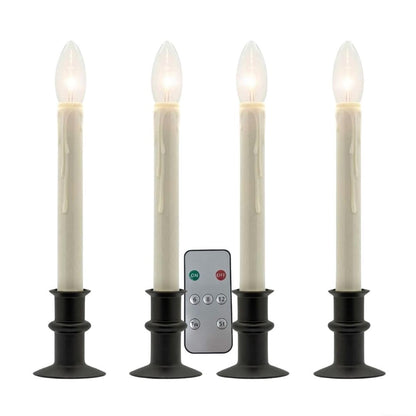 Celestial Lights Set of Four Battery Operated Remote Programmable Window Hugger Candle for Narrow Window Sills Daily Timer Choose 6, 8, or 10 Hours Flicker or Steady (Black Oynx)