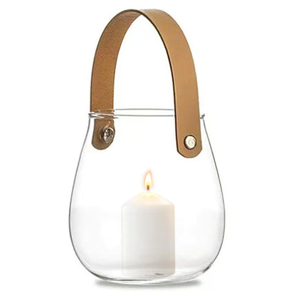 Aguoqwen Hanging Candle Holder with Leather Handle, 1 PCS Clear Glass Tea Light Holders, Small Table Centerpieces Wedding Decor Party Dinner Home Decorations Festivals Christmas