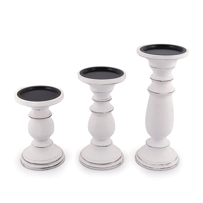 Samhita Set of 3 Wood Candle Holders – Hand Carved Decorative Candle Holder for Living Room or Table Centerpiece