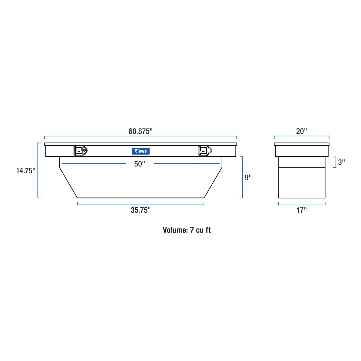 UWS EC10171 63-Inch Heavy-Wall Aluminum Angled Truck Tool Box, RigidCore Lid