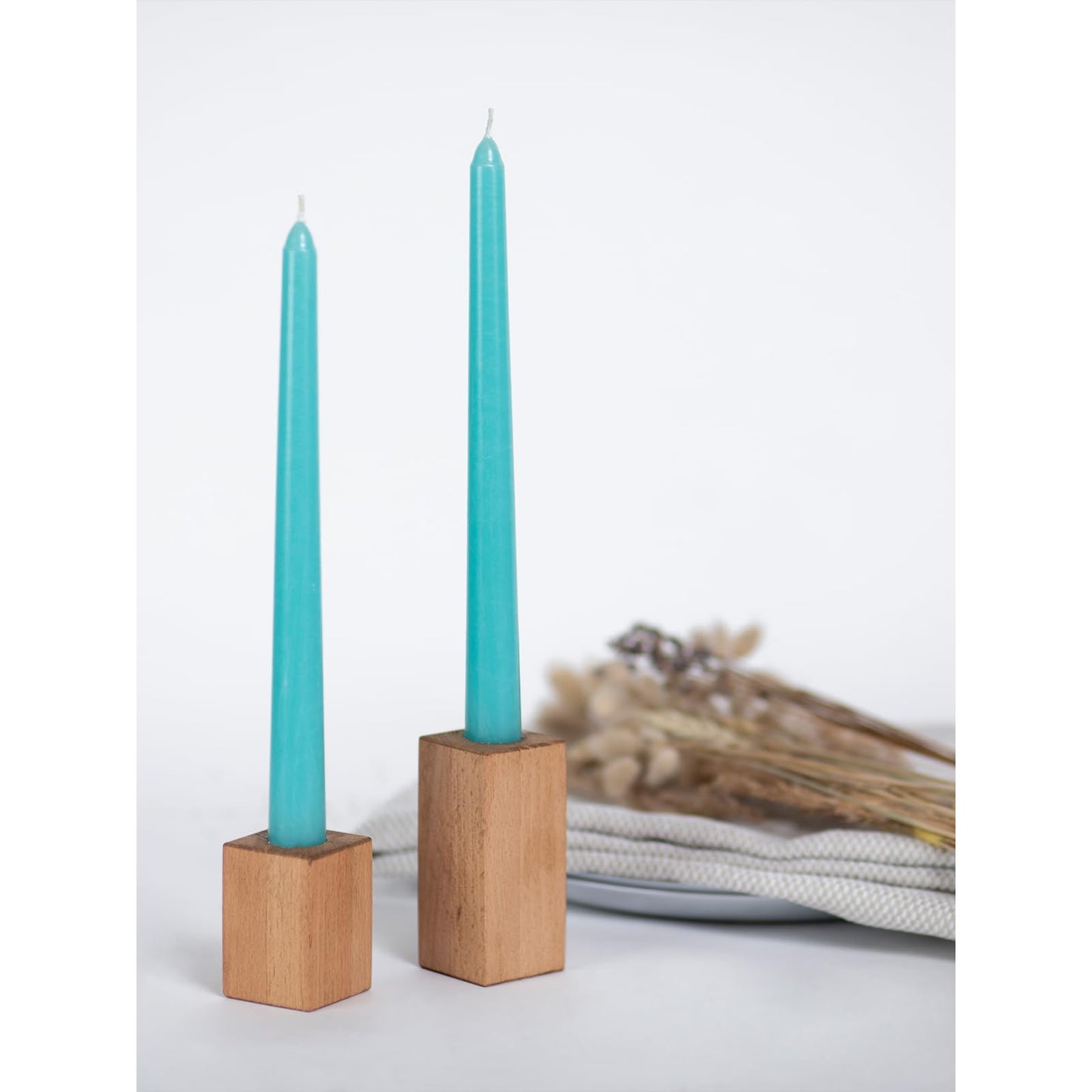 CANDWAX 8 inch Turquoise Taper Candles Pack of 4 - Unscented Smokeless Dripless Tall Candlesticks - Perfect for Holidays, Ordinary Dinners and Special Occasions - Teal Taper Candles