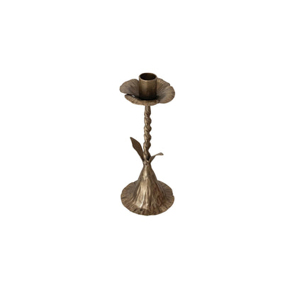 Creative Co-Op Hand-Forged Metal Flower-Shaped Taper Candle Holder, Antique Brass Finish
