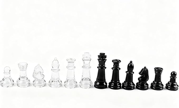 35cm/13.8 Glass Chess Set with Clear &amp Black Pieces – Elegant Transparent Board Game for Adults &amp Beginners Home Decor &amp Gift Choice