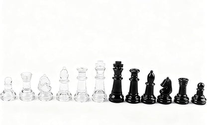 35cm/13.8 Glass Chess Set with Clear &amp Black Pieces – Elegant Transparent Board Game for Adults &amp Beginners Home Decor &amp Gift Choice