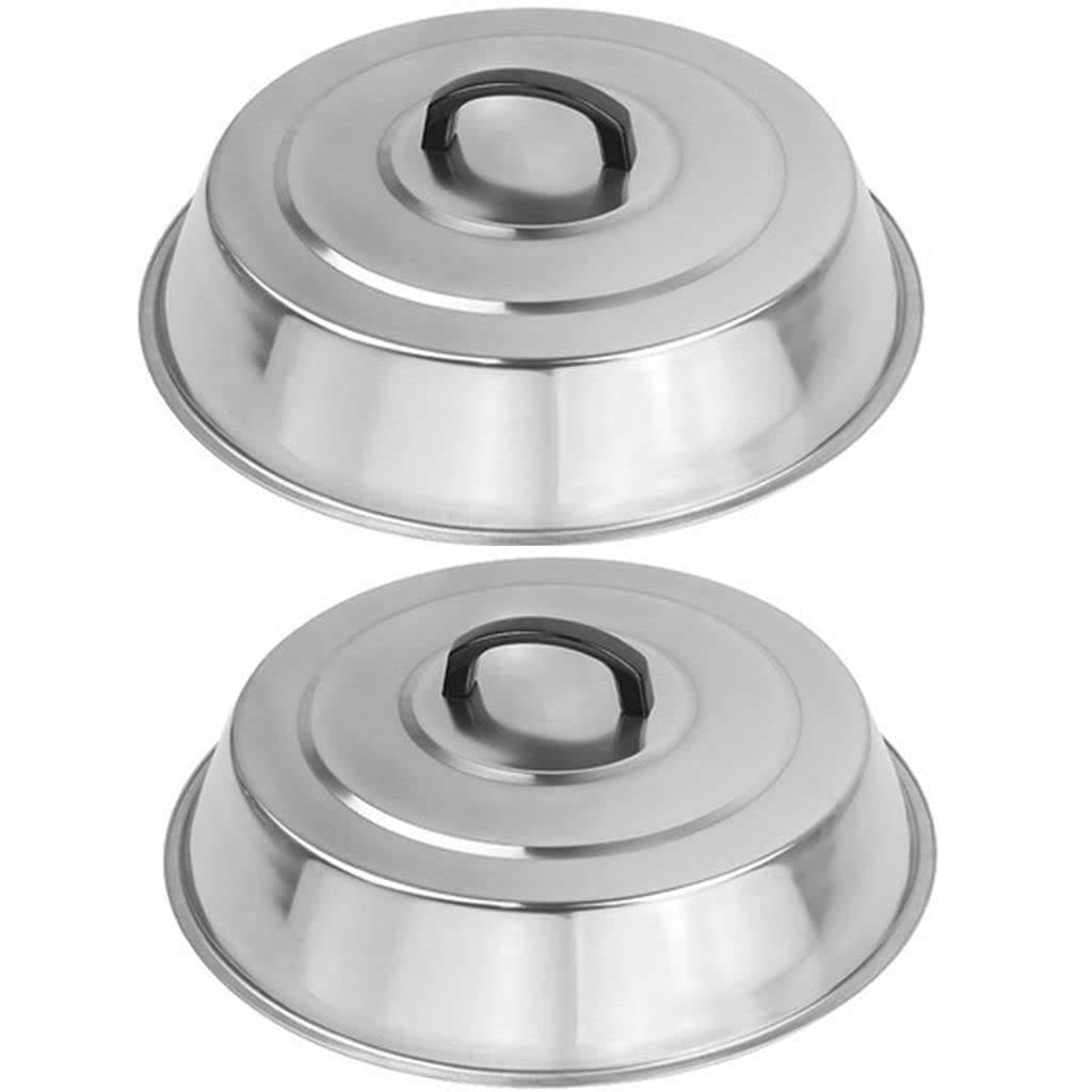 12 Inch Heavy Duty Cheese Melting Dome Wok Lids - Stainless Steel Griddle Grill Accessories - Durable Round Basting, Steaming Cover - Heat Resistant Handle for Flat Top Griddle Grill- 2 Domes