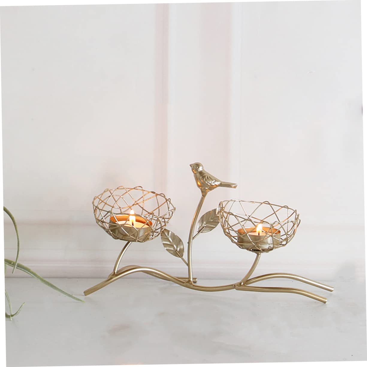 Hoement Iron Candle Holder Bird Branch Tray Candlestick Wedding Decor Decorative Candlesticks for Home