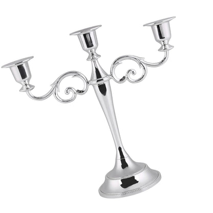 Sonew Premium 3 Arms Metal Candle Holder European Candelabra for Weddings & Home Decor (Silver)