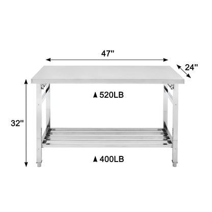 GlowSol Stainless Steel Prep Table 48 x 24 Inch, NSF Commercial Heavy Duty Stainless Steel Work Folding Table with Undershelf, Kitchen Island, Laundry Folding Table, Outdoor Cooking Table, Silver
