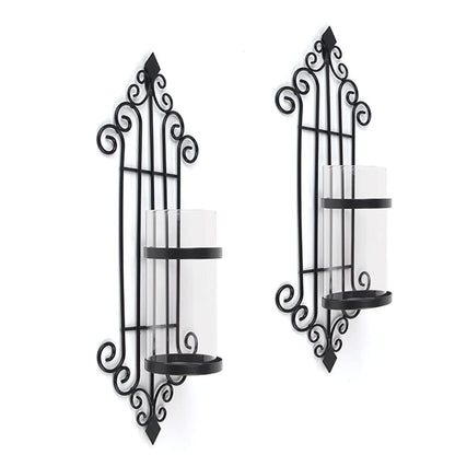 UNNS Candlestick Holder Wrought Iron Wall Candle Holder Wall Hanging Black Glass Candle Holder Suitable for Dinner Living Room Kitchen Dining Room Candle Holders (Color : A)
