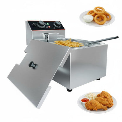 Garvee Stainless Steel Commercial Deep Fryer, 11.6 QT/11 L Countertop Electric Oil Fryer with Detachable Basket and Lid, Adjustable Temperature Control for Home and Restaurant Use, 1500W