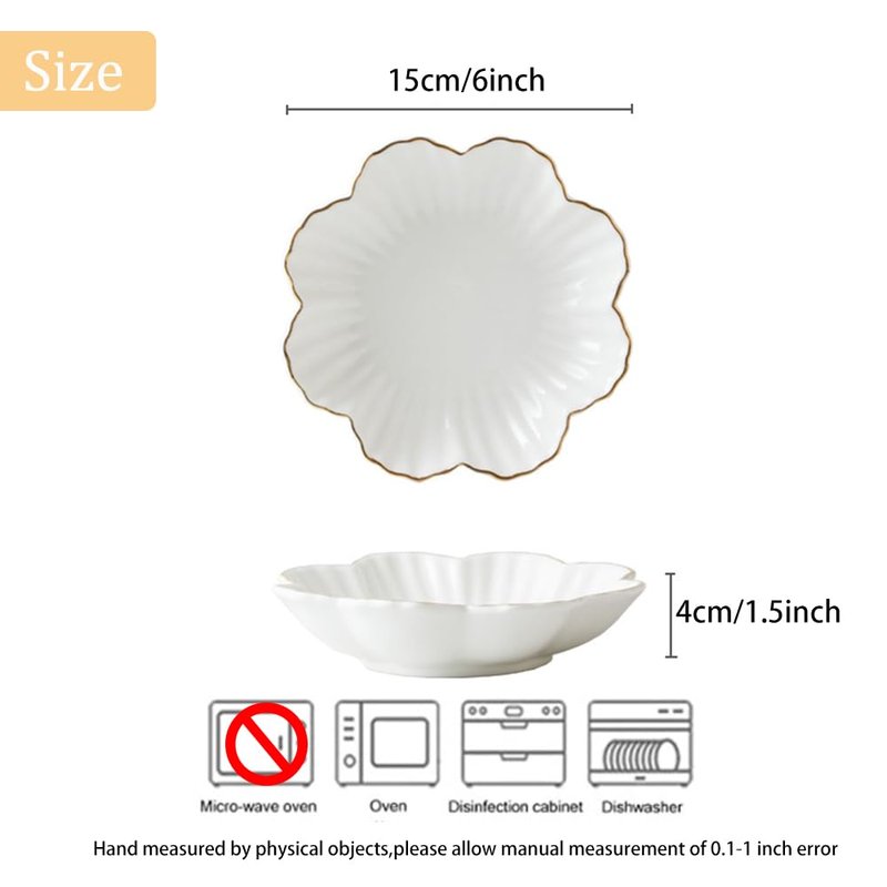HOKMOKQOK Porcelain Serving Dish,Ceramics Flower Relish Tray with Metallic Rim,Serving Bowls for Wedding,Party Perfect for Small Cereal, Pasta, Salad, Candy and Snacks White 6.6 inch (6.6 inch)