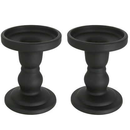 DreamsEden Matte Black Glass Candle Holder - 2 Pcs Modern Opaque Candle Stick for Taper, Pillar, Tea Light Candles, Sleek Home Decor Accent