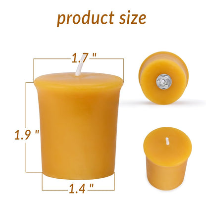 AGLARY 6PCS Pure Beeswax Votive Candles in Glass Cup, Unscented, Naturally Lightly Honey Scented, 12 Hours Burn Time Each (Raw)