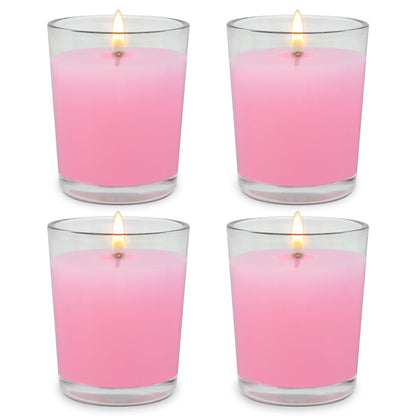 Set of 4 Pink Votive Candles, Clear Glass Filled Unscented Soy Wax Candle for Home Décor Weddings Spa Holidays Party and DIY