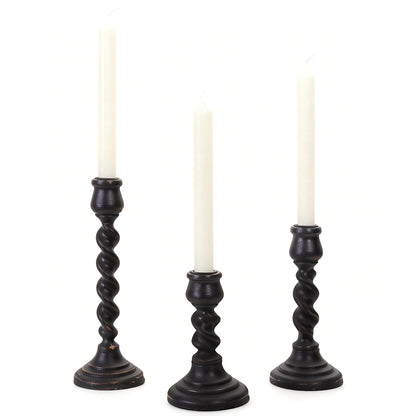 Candlestick Holders, 3 Pcs Rustic Black Candle Holder for Pillar Candles, 100% Solid Wood Decorative Candle Holders Distressed Wooden Farmhouse Candle Holder Large for Fireplace Table