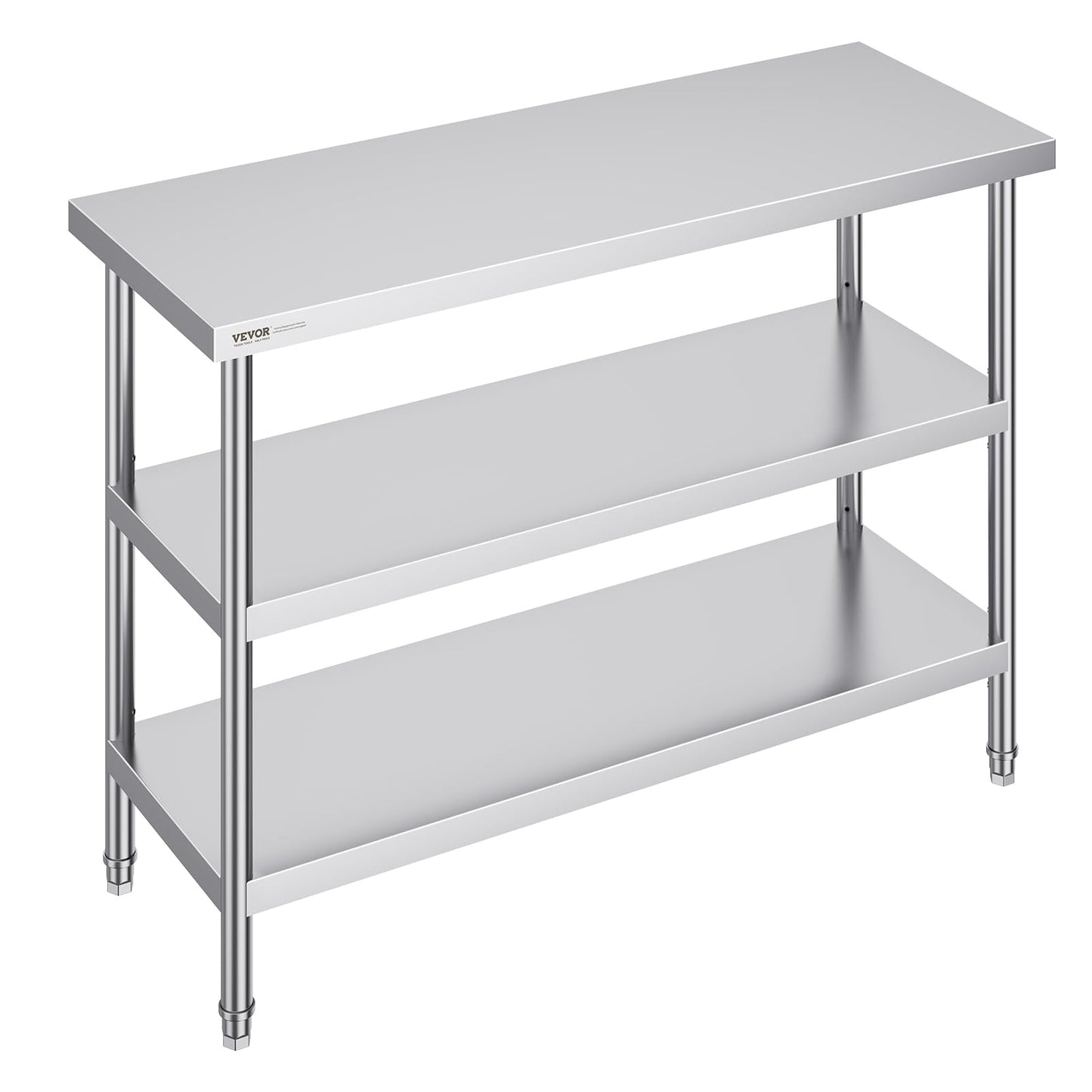 VEVOR Stainless Steel Food Prep Table, 18 x 48 x 34 Inch Commercial Kitchen Worktable, with 2 Adjustable Undershelf, Heavy Duty Prep Tables Metal Work Table for BBQ, Kitchen, Home, and Garage