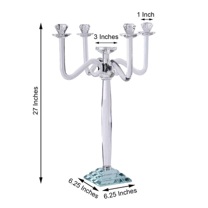Efavormart 27" Tall Handcrafted Gem Cut 5 Arm Crystal Modern Glass Candelabra Candle Holder Wedding Centerpiece