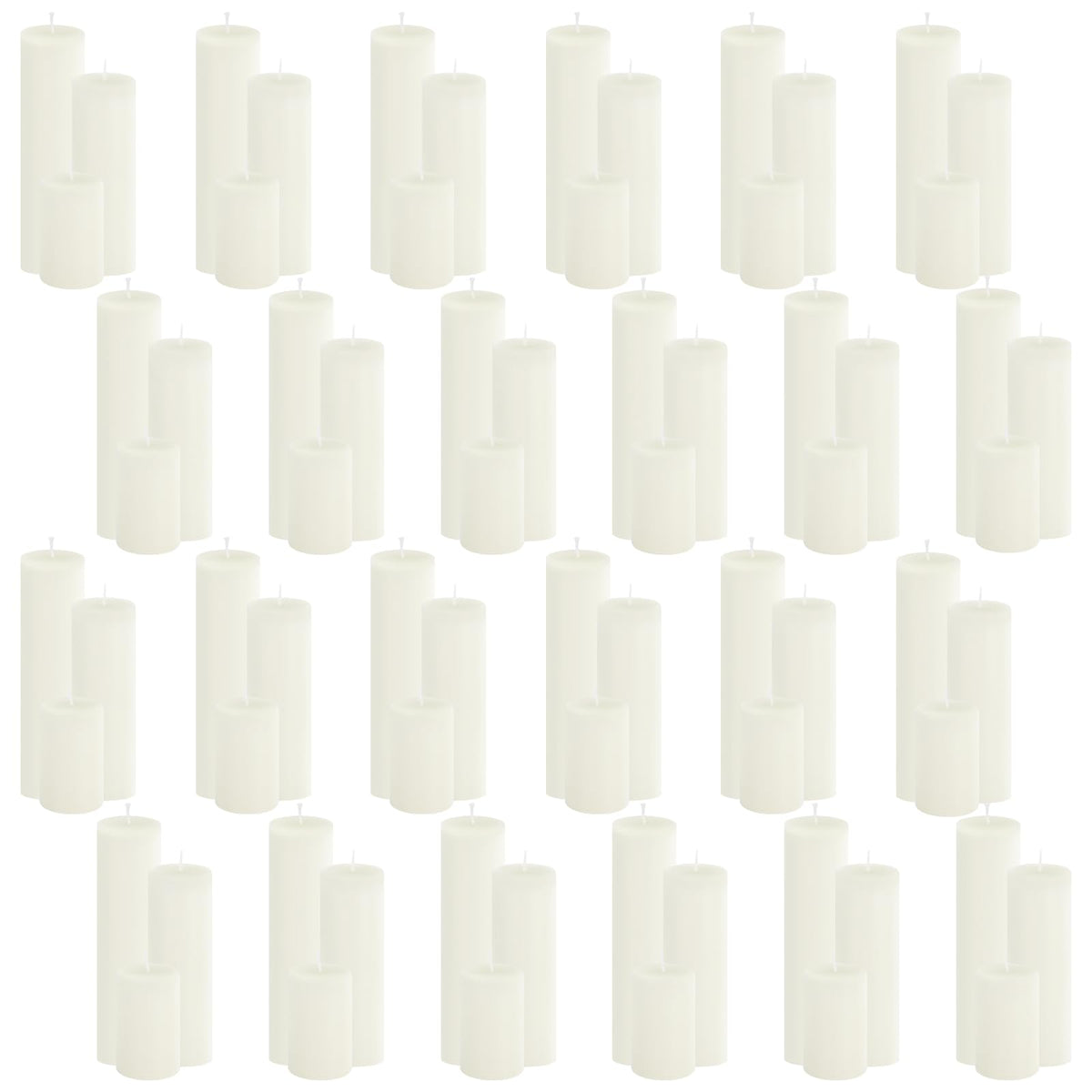 Trxvxo 72 Pcs White Pillar Candles Bulk Set: 2 x 3/6/8 Inch (24 Each), Dripless Unscented Smokeless Hurricane Candles for Creating Warm Elegant Atmosphere at Weddings, Parties and Events.