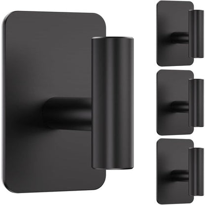 Eowihor Heavy Duty Adhesive Hooks - 26lb Max, Sticky Wall Hooks Waterproof Stainless Steel for Hanging Towel, Coat, Robe, Towel Hooks Stick on Bathroom, Kitchen, Shower, Door (Black, 4 Pack)