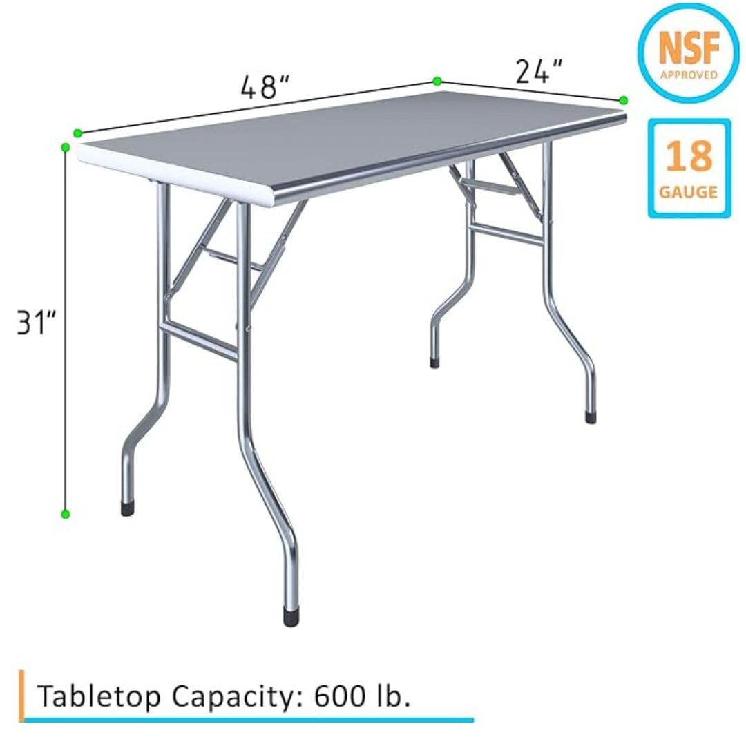 Express KitchQuip Premium Quality Stainless Steel Open Base Folding Utility Table - Folding Work Table for Commercial Kitchen, Restaurant, Hotel and Garage - NSF (24" x 48")