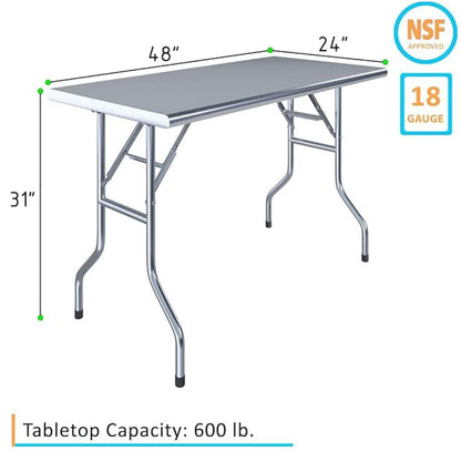 Express KitchQuip Premium Quality Stainless Steel Open Base Folding Utility Table - Folding Work Table for Commercial Kitchen, Restaurant, Hotel and Garage - NSF (24" x 48")