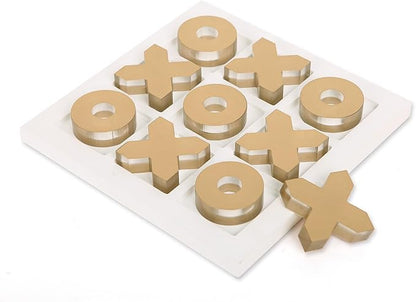 NIKKY HOME Acrylic Tic Tac Toe Wood Board Game Classic Coffee Table Decor Decorative Wooden Travel Game for Family Gold