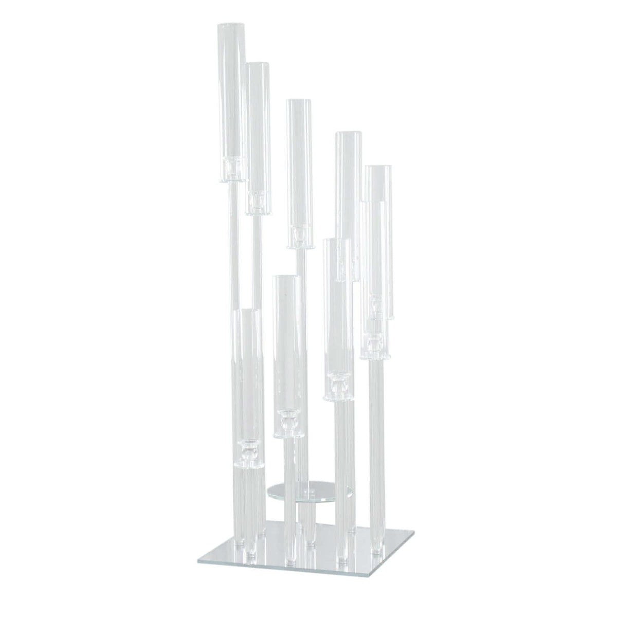 Efavormart 48" Crystal 9-Arm Cluster Glass Candelabra Floral Pedestal Stand, Square Hurricane Taper Candle Holder Stand