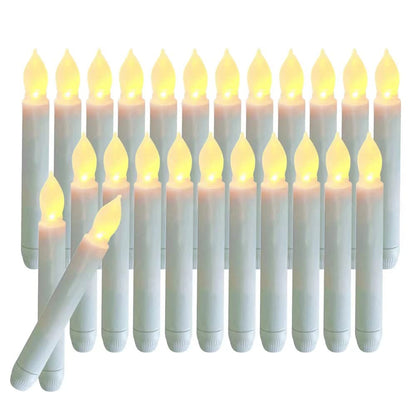xunhuimemory 24 PCS Flameless LED Taper Candles Lights, Battery Operated Candlesticks with Warm White Flickering Flame, 0.79 x 6.5 Inches Dripless Fake Floating Taper Candles for Church Wedding Xmas