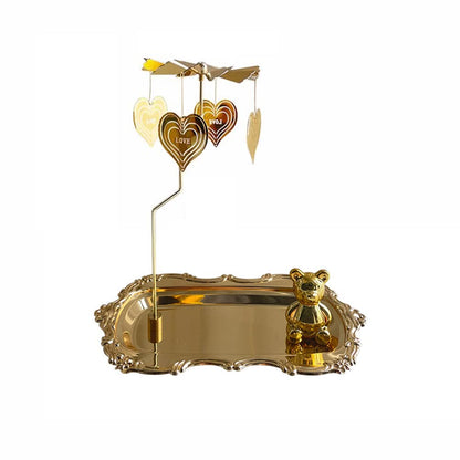 Candle Spinner Spinning Candle Holder with Tray and Bear Accessories, Gold Tea Lights Candle Holder for Table Decoration, Christmas, Valentine's Day, Party Decoration (Love)