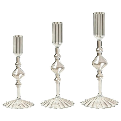 Mineaud 3Pcs Glass Candlestick Holders Glass Taper Candle Holders Groovy Wavy Elegant Candle Stick for Home Party Decoration,Styled-Clear